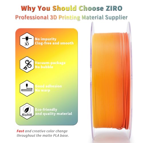 Image of ZIRO 3D Printer Filament PLA, Fast Color Changing Filament (Matte), Color Change by Length PLA, Fit Most FDM 3D Printers, Matte Finish Rainbow Material 1KG / 2.2lbs Spool, Paint Splash