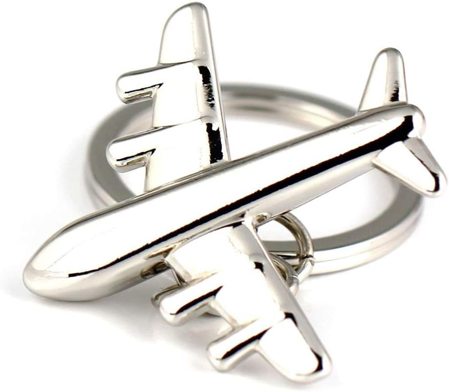 Metal Fashion Polished Silver Aircraft Airplane Model Keychain Toy Kids Souvenir Gift - Pack of 2