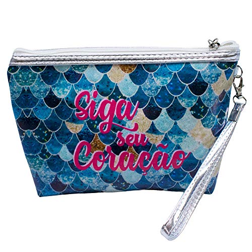 Necessaire Escamas Sereia Siga Seu Coração 17x7x22.5cm