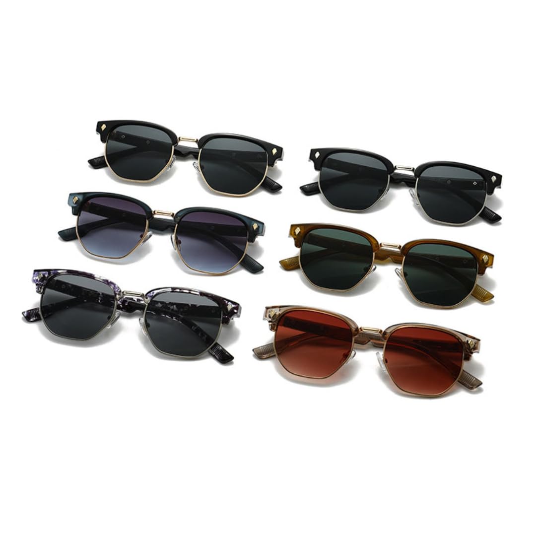Okulary przeciwsłoneczne Retro Metal Rivets Vintage Polygon Half-frame UV400