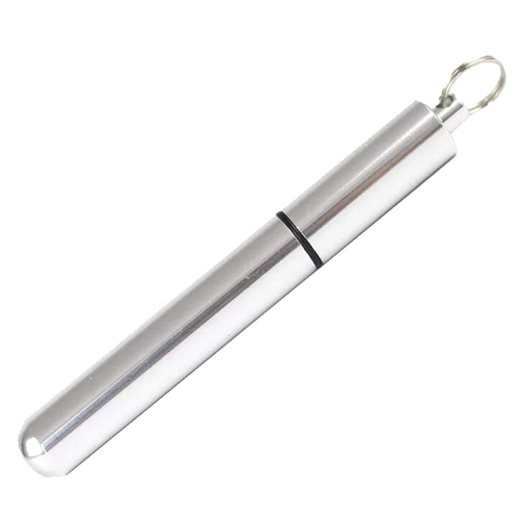 Sperrins Portable Travel Pocket Toothpick Holder Keychain Waterproof Box Metal Pill Case Keychain Silver Color