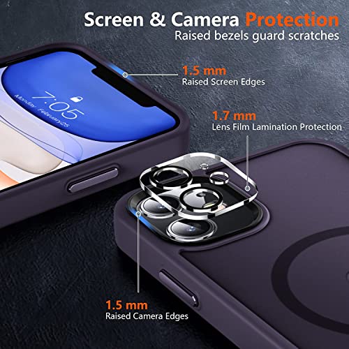 Image of MOCCA Strong Magnetic for iPhone 11 Phone Case,[Compatible with Magsafe][Glass Screen Protector+Camera Lens Protector] Slim Thin Shockproof Cover Case for iPhone 11 6.1 inch, Deep Purple