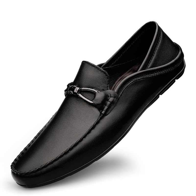 Mens Loafers Shoe Round Toe Leather Loafer Shoes Comfortable Flexible Flat Heel Prom Outdoor Slip-ons