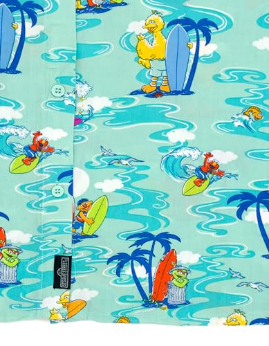 Image of Sesame Street Big Bird Cookie Monster Elmo Oscar the Grouch Matching Family Hawaiian Button Down Shirt Infant to Little Kid