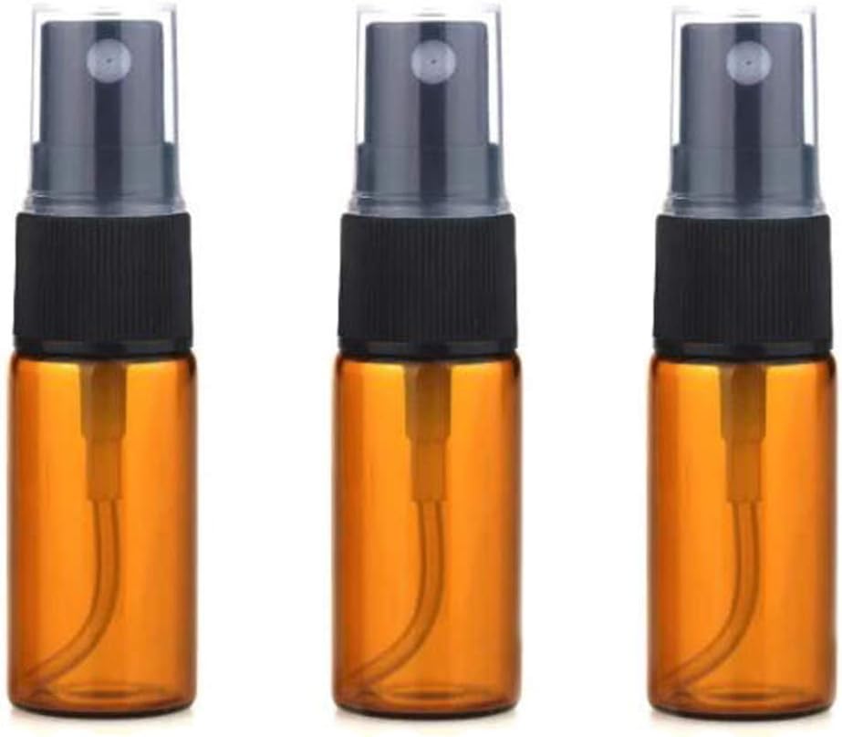 12 botellas de vidrio ámbar vacías, botella de vidrio redonda con atomizador transparente, perfecto para fórmulas de aceites esenciales, aromaterapia y otros productos cosméticos (10 ml/3.6 oz)