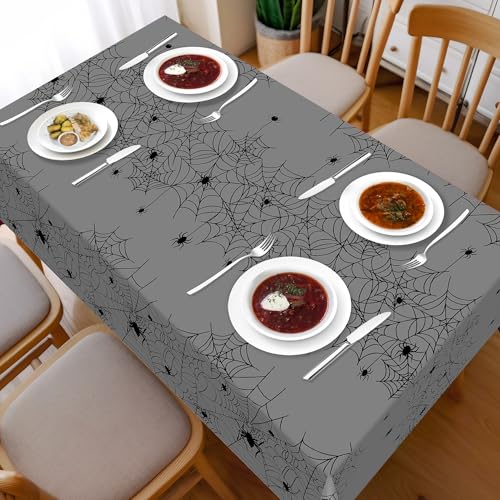 Image of Childom 2 Pack Halloween Tablecloth,Halloween Party Decorations 54 x 108 Inch Plastic Table Cloth Disposable,Gray Spider Web Table Cover for Rectangular,Home,Dinner,Scary Themed Parties Supplies Decor