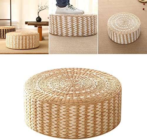 Cattail Mat Cushion Pouf, Handcrafted Breathable Straw Flat Seat Cushion, 8inch Thiched Tatami Floor Pillow Sitting Cushion for Party Living Room Bay Window Balcony Garden (Color : White, Size : 15.