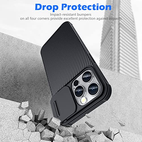 Image of imluckies Compatible with 6.1 inch iPhone 13 Pro Case with Slide Camera Cover, [Back Hard PC & Soft Bumper], Slim Protective & Full Camera Protection Scratch-Resistant Case (Black)