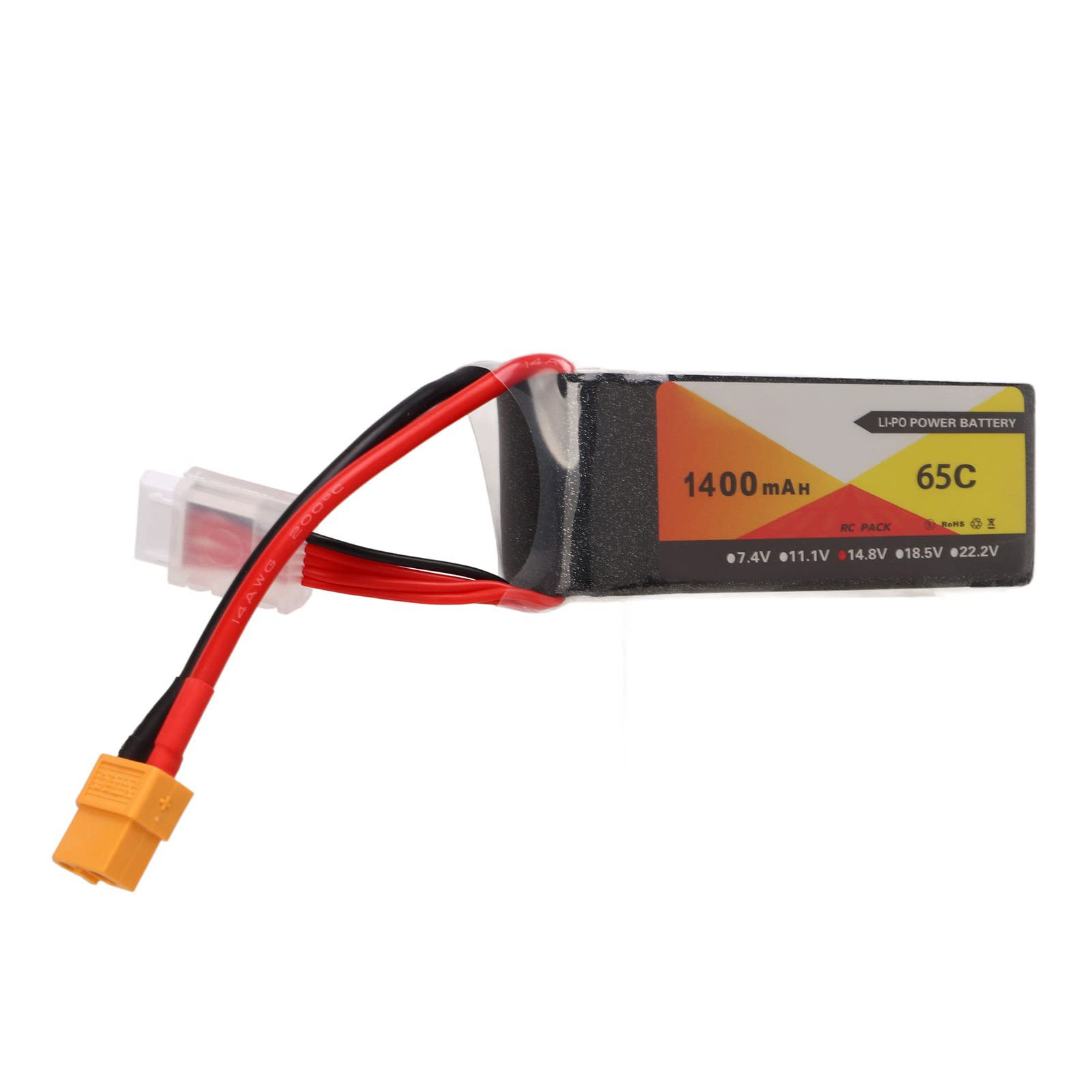 Batterie Lipo RC 1400mAh 14.8V 65C, Bloc d'alimentation à Haut Débit pour Avion télécommandé FPV Racing Quadcopter