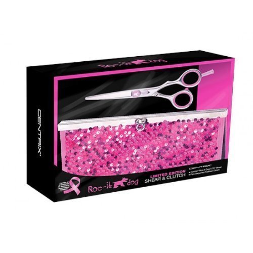 Cricket Centrix Roc-It Dog 5.75” Shear with Sequins Shear Clutch, Limited Edition Set with Stainless Steel Shears, Pink, Value Set,…