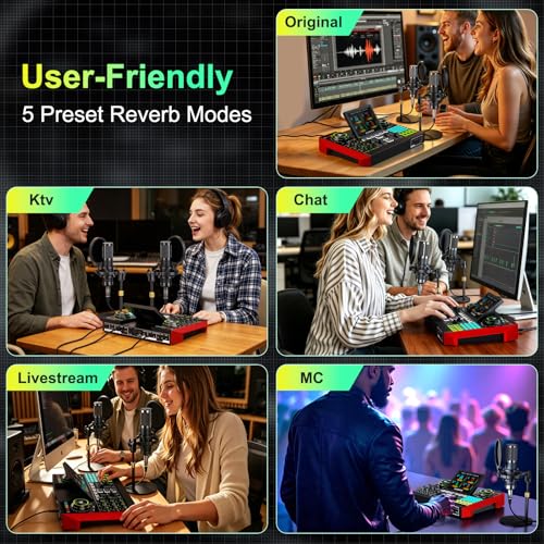 Image of tenlamp G10 Podcast Equipment Bundle for 2 with Live Sound Board Audio Mixer - Two Condenser Mics, Voice Changer, Noise Reduction, for PC /Phone Streaming, Gaming, Singing, Podcast, Recording