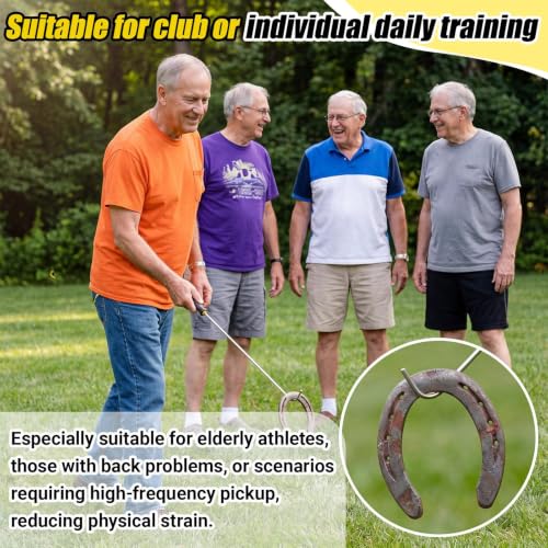 Image of Arrowbash 2 Pcs 20 Inch Horseshoe Pick-up Hook with Stainless Steel Shaft, Ergonomic Grip Horseshoe Retriever, Portable Horse Shoe Pick up Stick for Outdoor Games