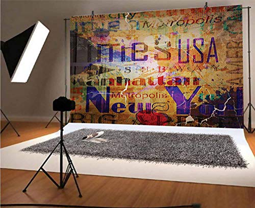 New York 10x6.5 FT Vinyl Backdrop PhotographersGrunge Style Complex Artsy Montage NYC Letters