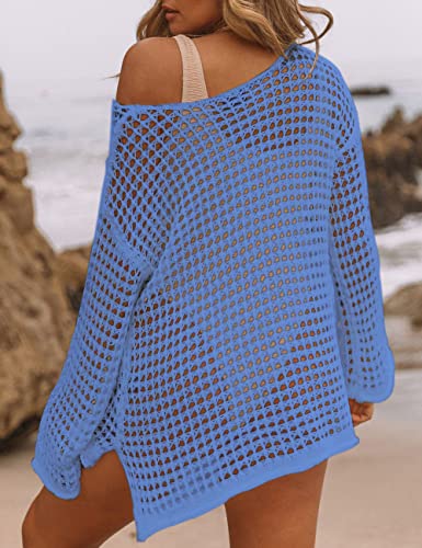 Image of Bsubseach Crochet Cover Up Women Sexy Hollow Out Swim Coverup Summer Outfit | Long Sleeve Beach Cover Up, One Size Fits All, Flattering for All Body Types, Chic Crochet Top, for Vacations & Lounging