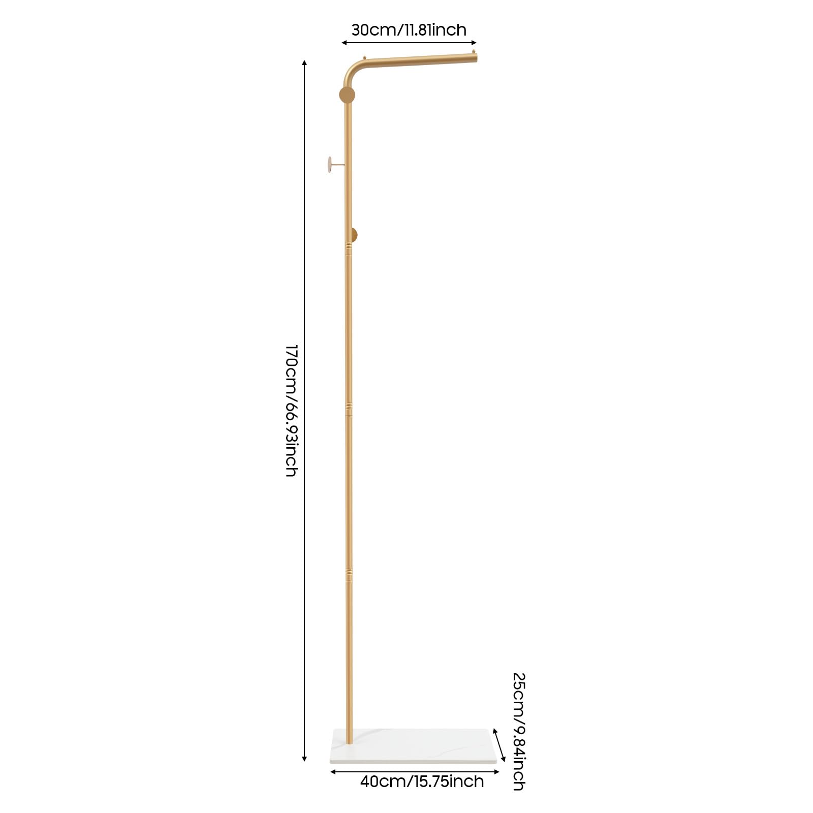 Appendiabiti autoportante in metallo dorato, 170 cm, con ganci per appendere cappotti, giacche, borse, per ingresso, corridoio, soggiorno, ufficio, hotel, appartamento