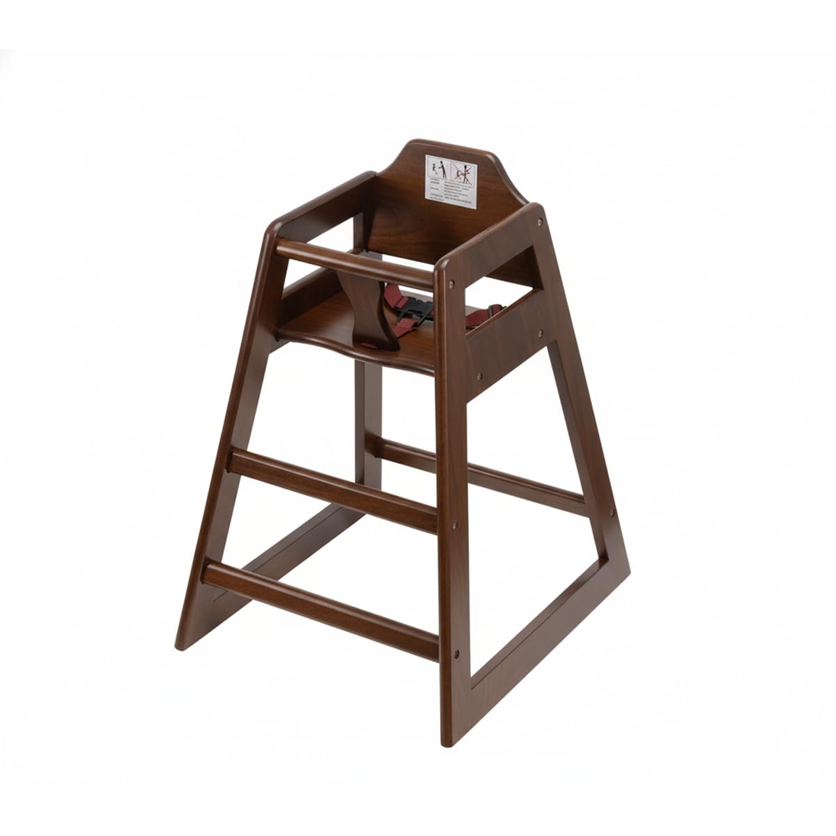 Dark Brown Wooden Restaurant High Chair – Stackable Rubberwood Dining Chair with Safety Bar, Easy-Clean Finish, Commercial Restaurant Seating