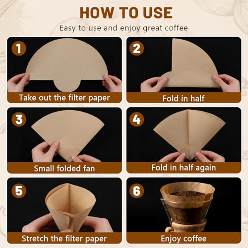 Image of LemonRoad 200 Count Coffee Filters Natural Unbleached Bonded Paper Half Moon Pre-folded Filters Fits 3-6 Cup & Most Conical Pour over Coffee Makers