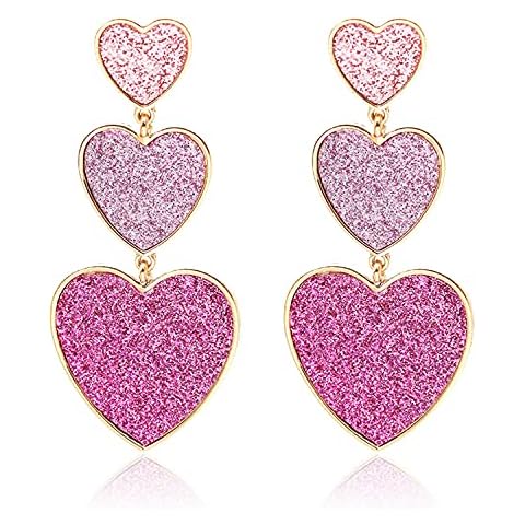 T-ztoss Cute Candy Pink Shining Love Heart Dangle Drop Earrings Fashion Bohemian Multiple Hearts Stud Earrings for Women (shiny) Cover