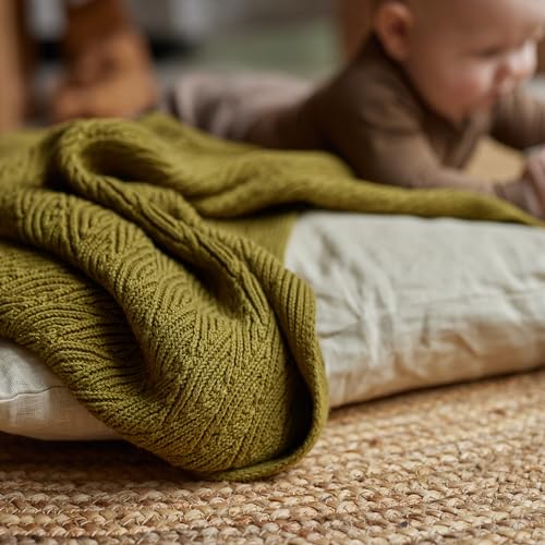 Image of Knitted Organic Cotton Baby Blanket- Swaddle Blanket, 30 inch x 40 inch Soft Receiving Blanket for Newborn (0-2Yrs -Moss Green)