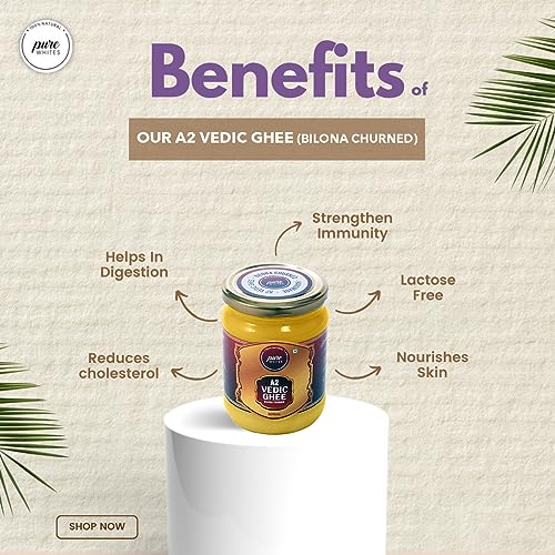 Image of Pure Whites A2 Gir Cow Vedic Ghee 1 Litre Bilona Method | Better Nutrition, Digestion & Immunity Booster | Traditional and Homemade Organic Fresh Ghee | Pure, Natural & Healthy | Lactose and Gluten Free, Pure, Natural & Healthy | Rich in Omega 3 and 6