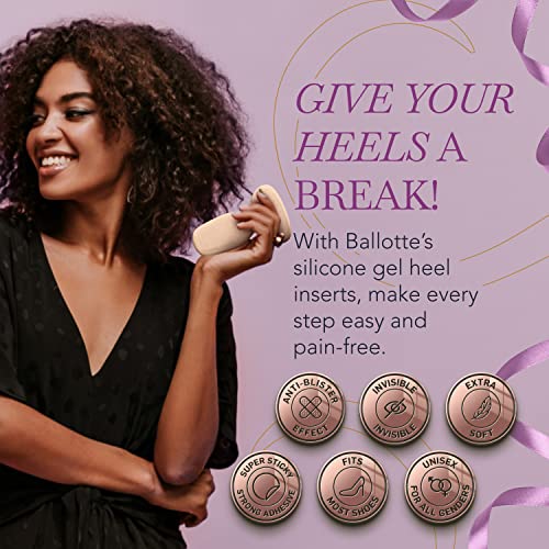 Image of Ballotte Premium Silicone Heel Pads for Shoes. Soft Heel Grips or Inserts for Big Shoes, Alleviates Slipping & Discomfort, Comfortable Cushioning for High Heels, 4-Pack (Natural)
