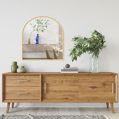 Bogda Arched Wall Mirror For Bathroom, Wall Mounted Makeup Mirror For Porch, 31”×33” Black Vanity Mirror With Metal Frame For Home Decor, Mirrors For Bedroom, Living Room, Entrance. #TOP6