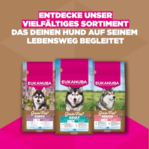 Eukanuba Hundefutter getreidefrei mit Fisch für große Rassen, Premium Trockenfutter ohne Getreide für ausgewachsene Hunde, 12 kg