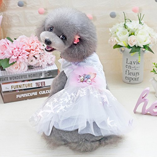 SMALLLEE_LUCKY_STORE Kleid für kleine Hunde, Hochzeitskleid, Brautjungfer, romantisches Tutu, für kleine Hunde, Chihuahua-Kleidung, Kostüme für Mädchen – Weiß, S