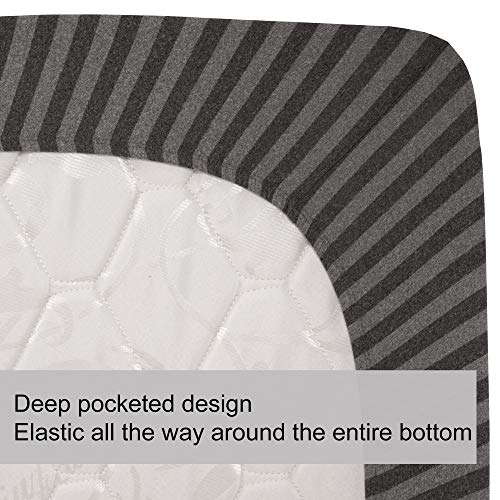 Image of Queen Size Fitted Sheet Only - 4-Way Stretch Jersey Knit, T-Shirt Feeling & Ultra Soft, Wrinkle Free, Non-Slip & Snug Fit for Mattress (Deep: 5 inch-16 inch) - Gray & Black, Queen