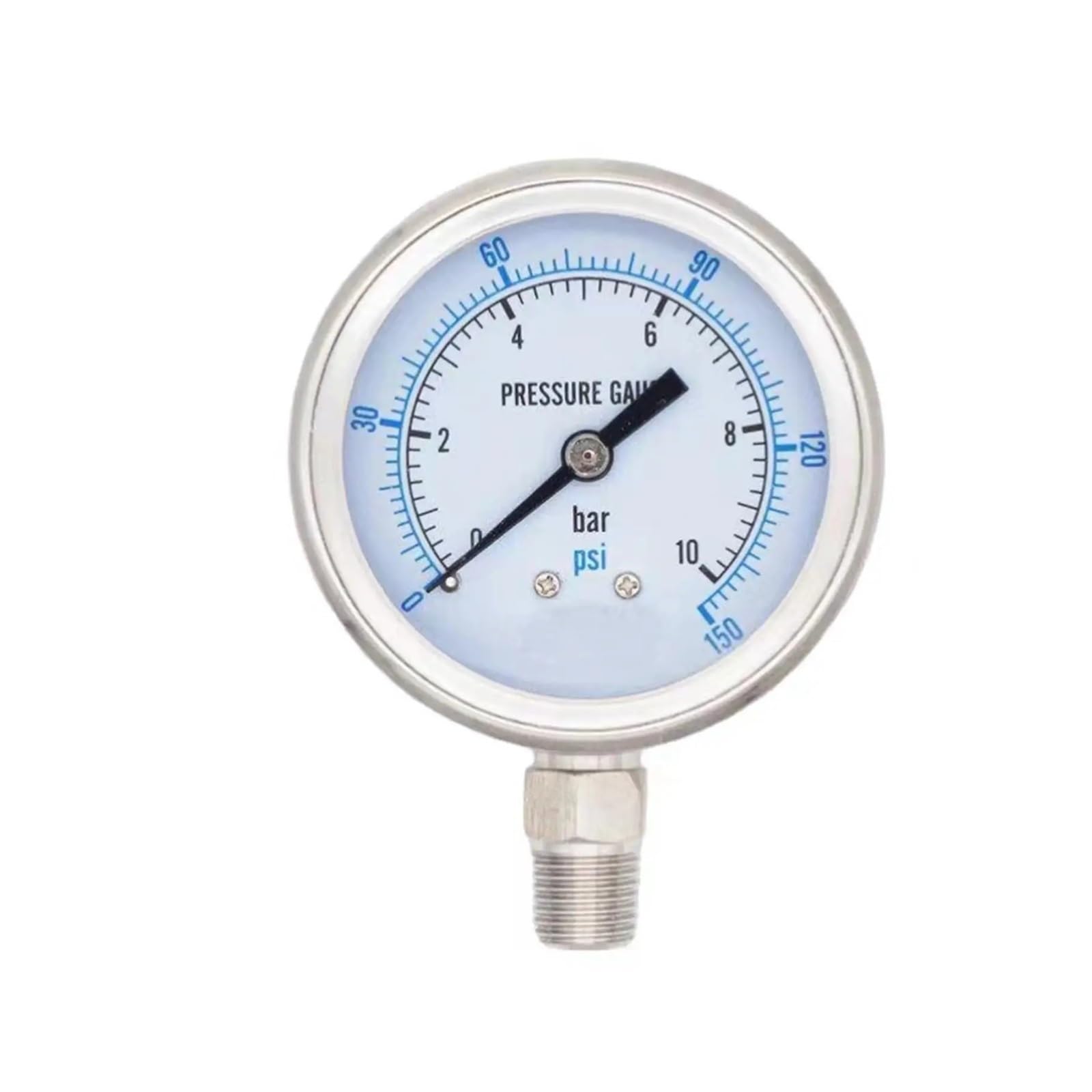 Manometer, 40-mm-Zifferblatt-Manometer 1/8" 1/4" BSPT NPT -1 bis 600 Bar, Edelstahl 304(Bronze,0-10 Bar)