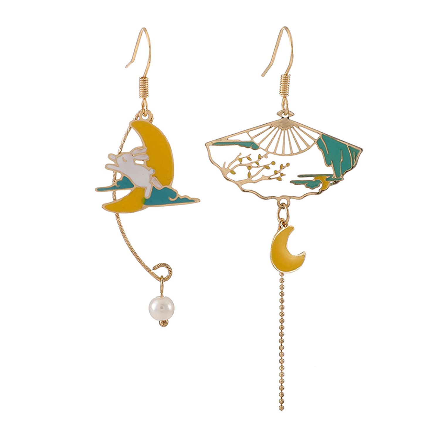 Just FollowAsymmetric Fan Earrings, Sector Drop Earrings, Small Fan Dangle Earrings Cute Retro Ethnic Pretty Stud Earrings