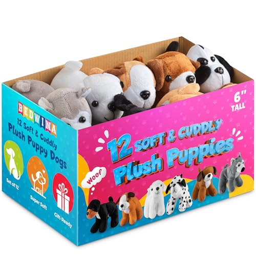 Bedwina Plüsch-Hündchen – (Packung mit 12) 15,2 cm große Kuscheltiere, sortierte Welpen und niedliches Plüsch-Hundewelpen-Sortiment, Strumpffüller