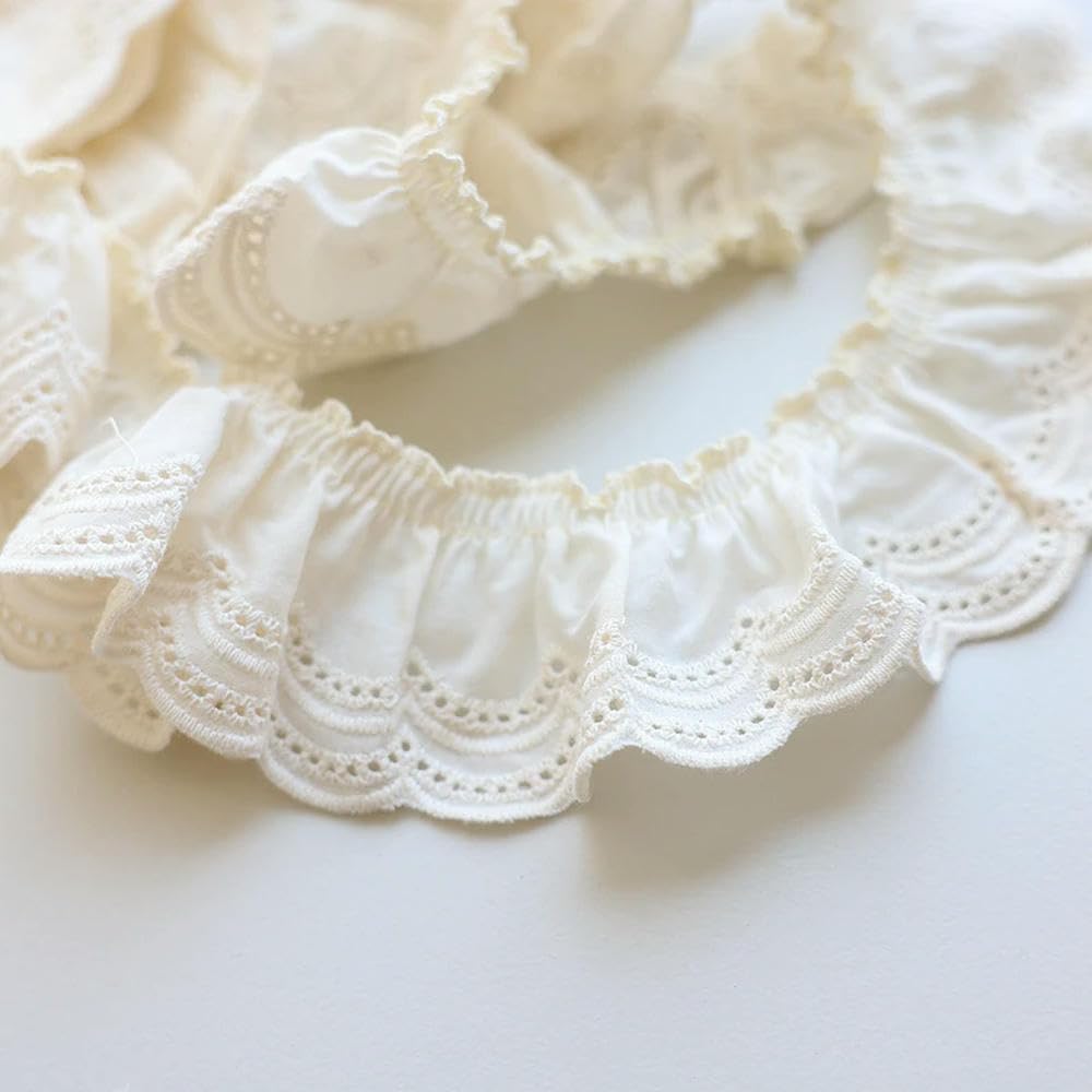 Koronkowa taśma ozdobna, Frilled Cotton Lace Ribbon, Off White/Beige, 2 Yard 5CM(Beige)