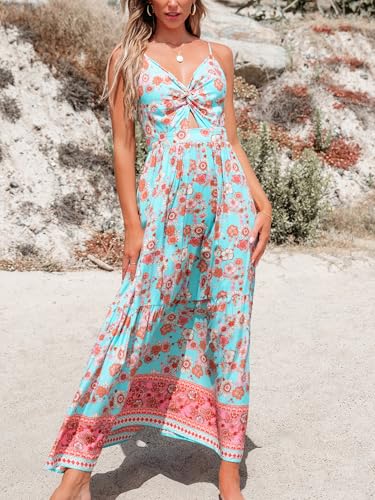 Image of CUPSHE Women's Maxi Dress Floral Print Twisted V Neck Sleeveless Long Dress Summer Casual Dress