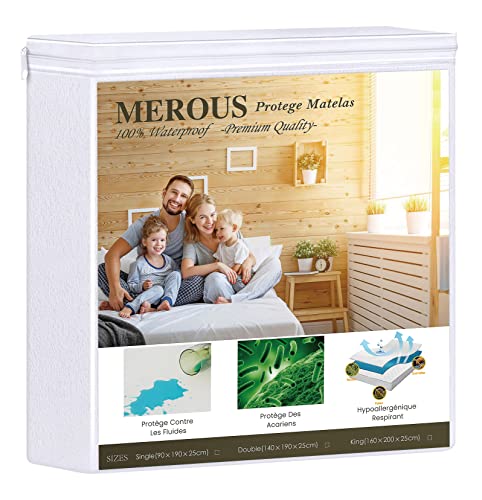 MEROUS Protège Matelas Imperméable 140 x 190 - Respirant Silencieux - Ultra Doux - Protège Matelas Certifié Oeko-TEX® - Résistant à la Poussière et aux Acariens