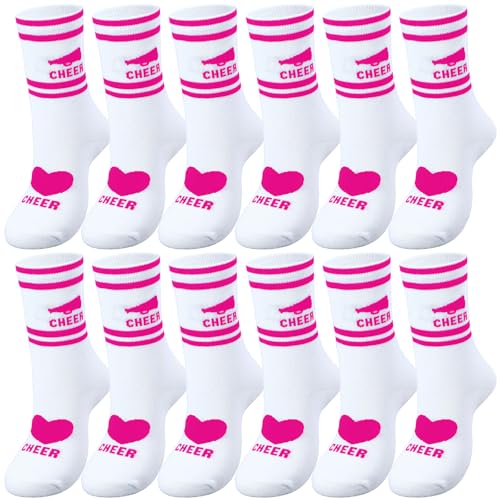Cutecrop 12/24/48 Pairs Cheerleader Gifts Cheerleader Socks Cheer Ankle Sock for Women Girls Team Cheer Accessories(Pink 12 Pairs)