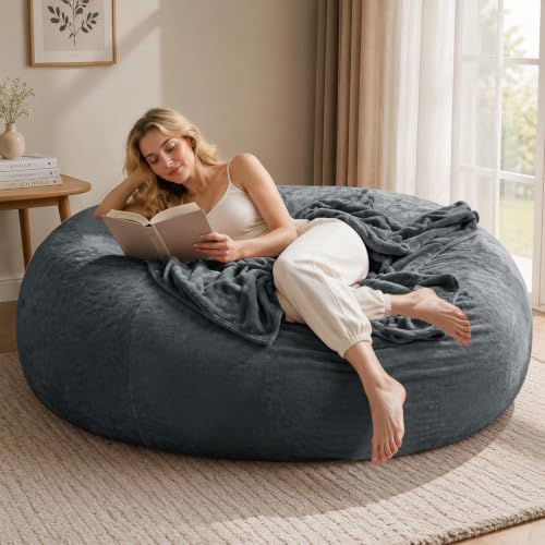 Image of Memory Foam Bean Bag Chair for Adults (Gray, 6 Foot)