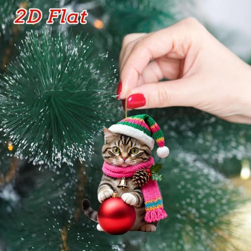 3 Inch Cats Christmas Tree Ornament 2D Santa Hat Scarf Warm Cute House,A - image 7