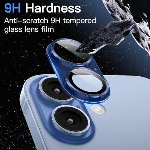 Image of JETech Camera Lens Protector for iPhone 17 6.3-Inch, Full Coverage 9H Tempered Glass Ring Cover, Matte Metal Plate, Case Friendly, 1-Pack (Blue)