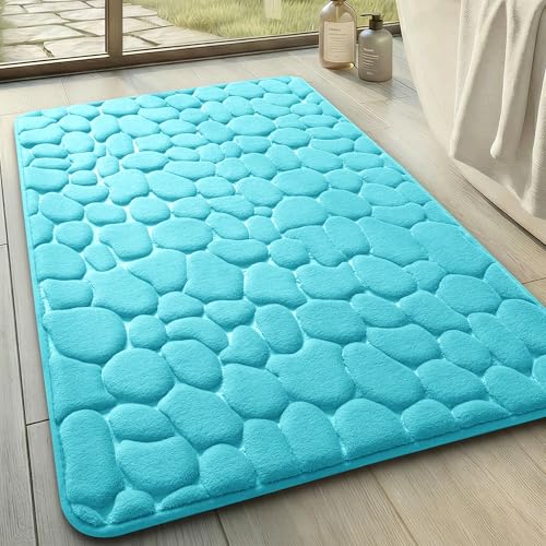 Image of YIHOUSE Memory Foam Bath Mat Cobblestone Bathroom Rugs Super Water Absorbent Bath Mats for Bathroom Machine Washable Bath Rugs(20 x 32 ,Teal)