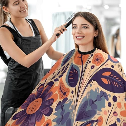 Capa para corte de cabello con flores naranja y púrpura miniatura 5