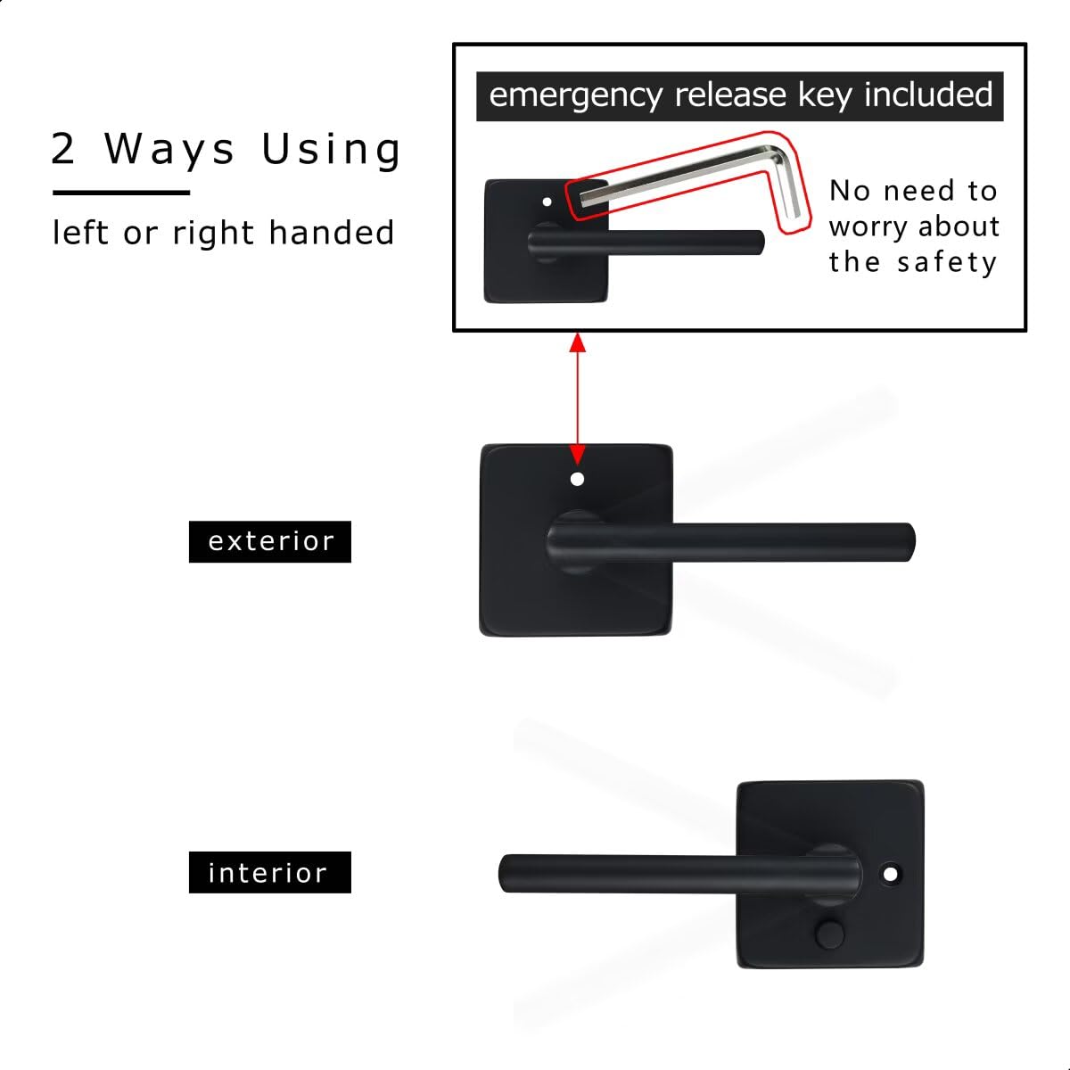 Linkaa Matte Black Door Handles - Push Lock Security -6 Linkaa Matte Black Door Handles - Push Lock Security -6