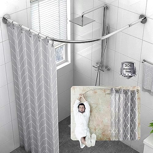 Barre de douche en L réglable pour baignoire d'angle, finis les rideaux collants