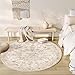 WondRg 8x8 Washable Neutral Round Rug Beige Vintage Living Room Bedroom Circle Rug Non-Slip Soft Low Pile Floral Indoor Carpet for Kitchen Dining Room Office