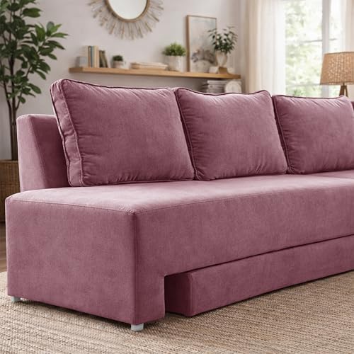 Image of Rosebell L-Shape 5 Seater Sofa Cum Bed, Sectional Couch with Cushions, Space Saving Corner Sofa, Modern Foldable Seating & Sleeping Solution for Living Room, Guest Room & Small Spaces - Rose Pink