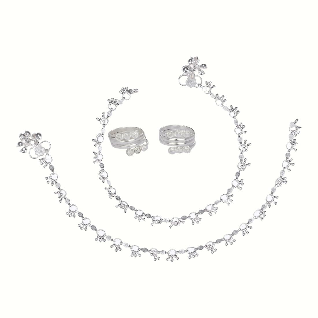 aanyacentric Silver Plated Payal Anklet with Ghungroo Bell and Adjustable Toe-Ring Bichhiya Combo Pack for Women-picture-38