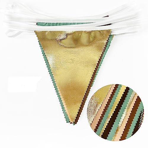 32Ft Sage Green Brown Gold Party Decorations Triangle Fabric Pennant Banner Flag Bunting Garland for Jungle Safari Wild Woodland Animal Zoo Forest Dinosaur Birthday Wedding Baby Shower Party Supplies by pinkblume - Image 3