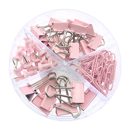 Batino Push Pins,Paper Clips,Binder Clips Set Combination Kit for School Stationery Office Home Supplies(Pink)