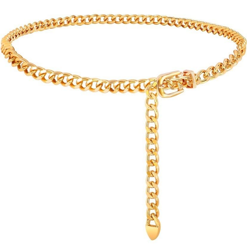 Metal Chain Belt for Women Adjustable Trendy Body Waist for Girls Jeans Pants Dresses