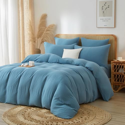 DXHOME Muslin - Juego de ropa de cama de verano de 200 x 220 cm, reversible, 100 % algodón, transpirable, refrescante, funda nórdica con cremallera y 2 fundas de almohada de 80 x 80 cm